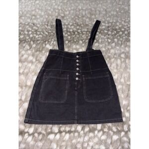Free People charcoal grey button-front suspender mini skirt Distressed Size 4
